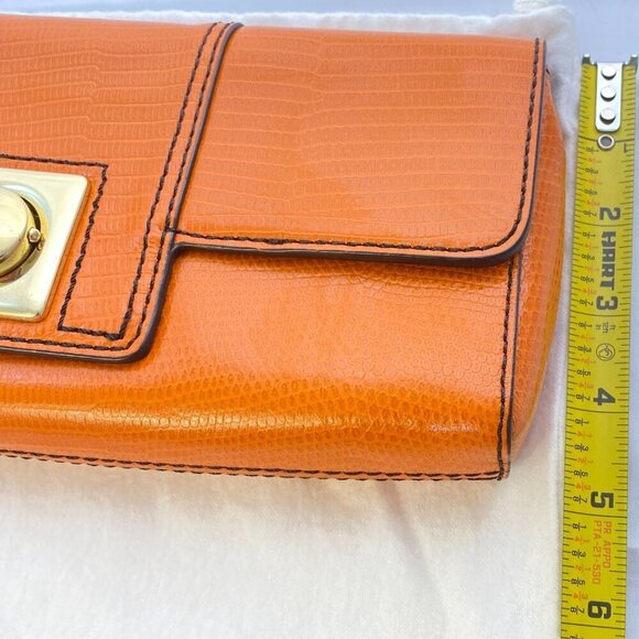 Vintage Banana Republic Orange Lizard Print Leather Baguette Clutch With Gold Ha - Picture 10 of 12